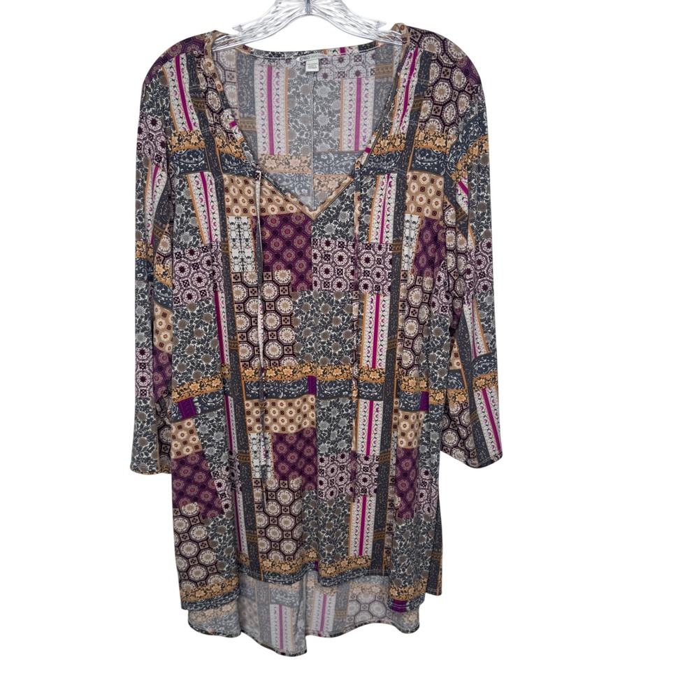 Cato Patchwork Print Long Sleeve Top Boho Festival 18W/20W